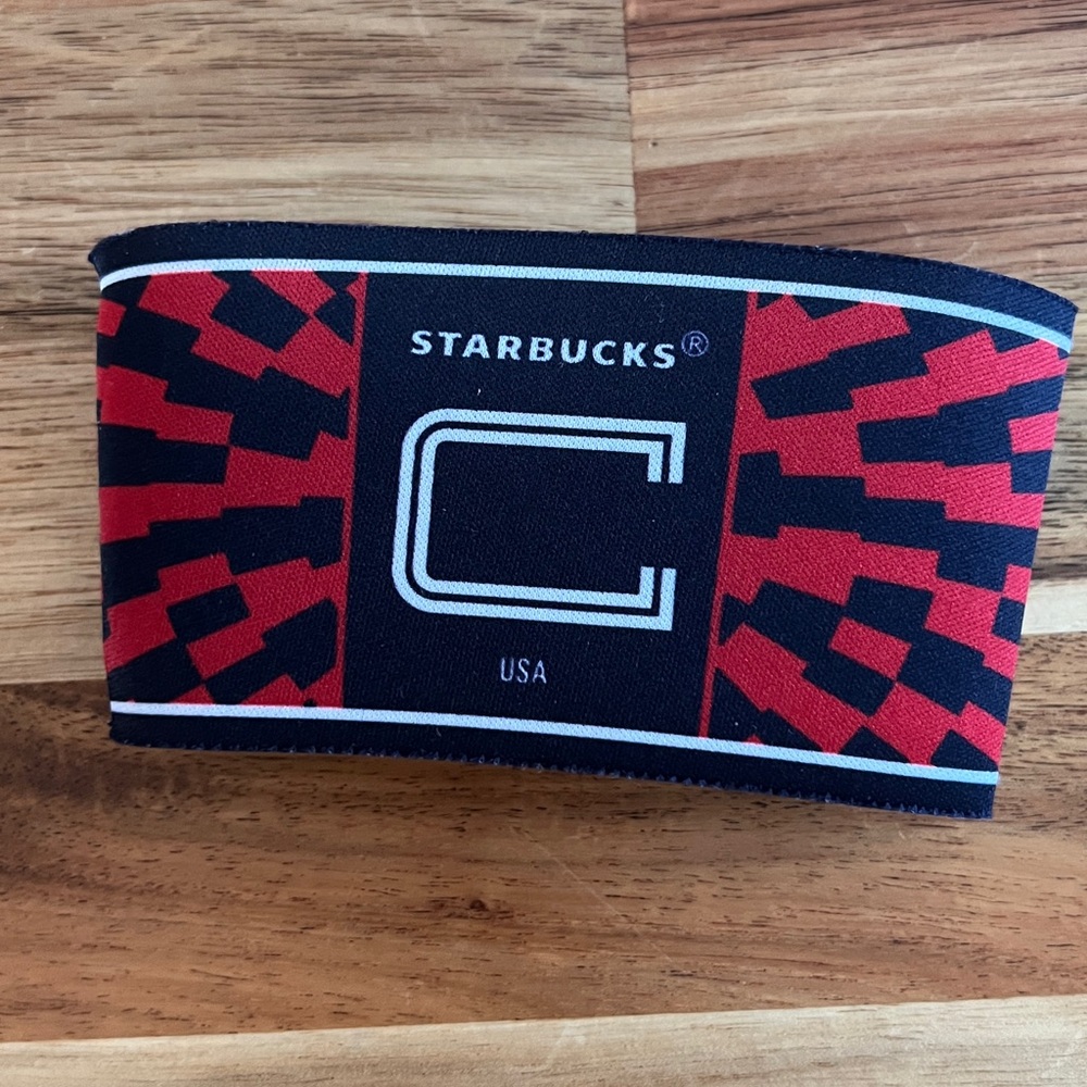 Starbucks Red, Black & Green Geometric Coffee Sleeve